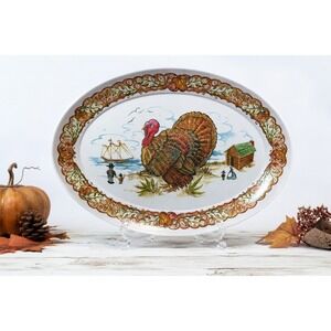 Brookpark Thanksgiving Turkey Oval Serving Platter Harvest‎ Melamine Tray Fall